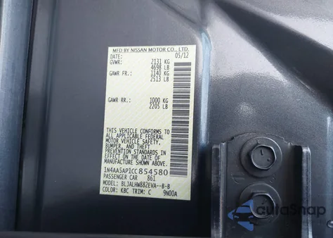 2012 Nissan Maxima 3.5 Sv z USA, uszkodzony, nr VIN 1N4AA5AP1CC854580